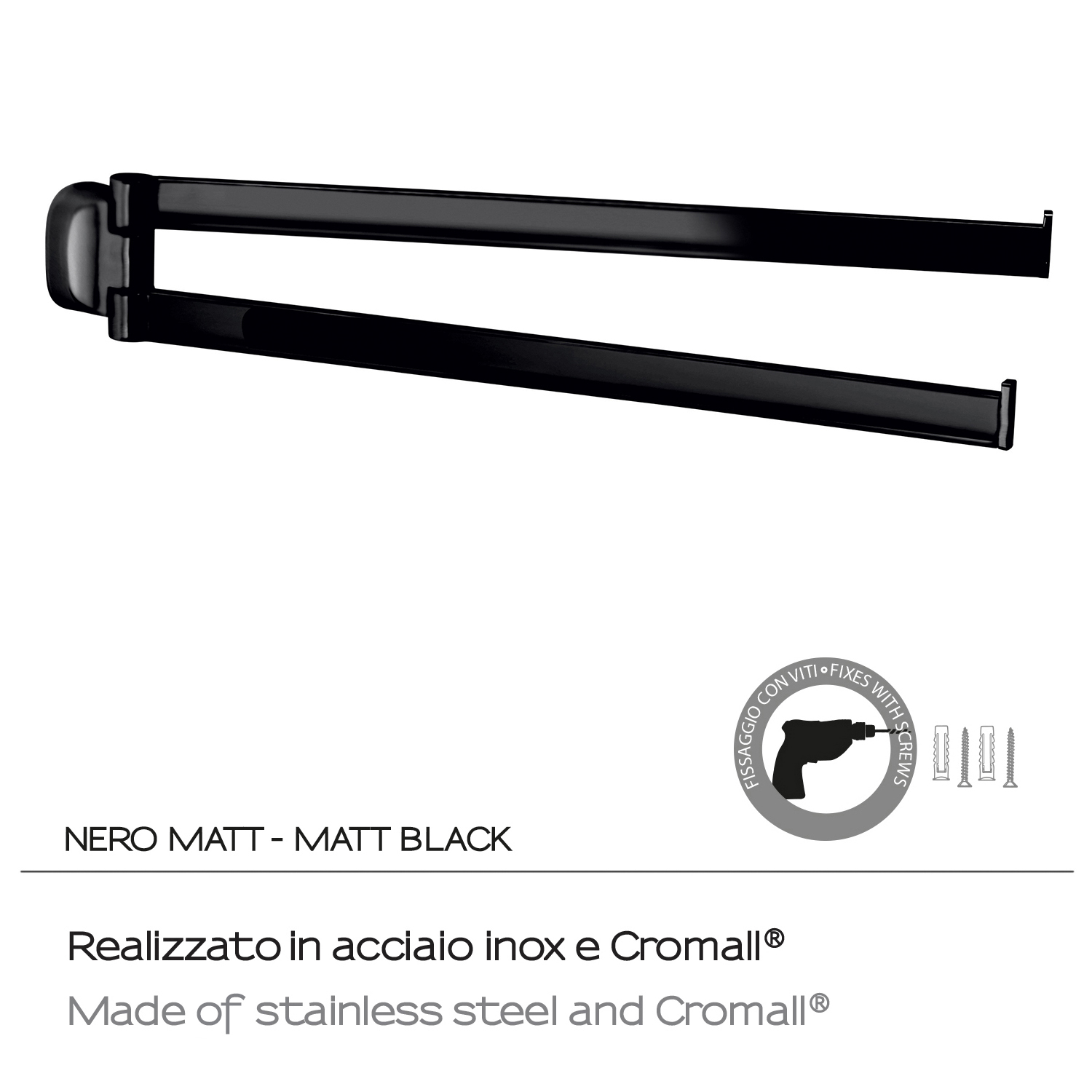 gedy-stelvio-porte-serviette-r-glable-noir-mat image 3