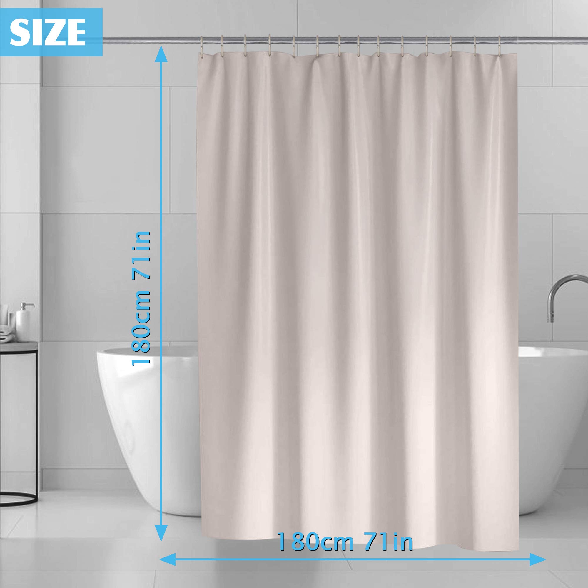 gricol-rideau-de-douche-180x180-imperm-able-beige-lavable-12-crochets image 7