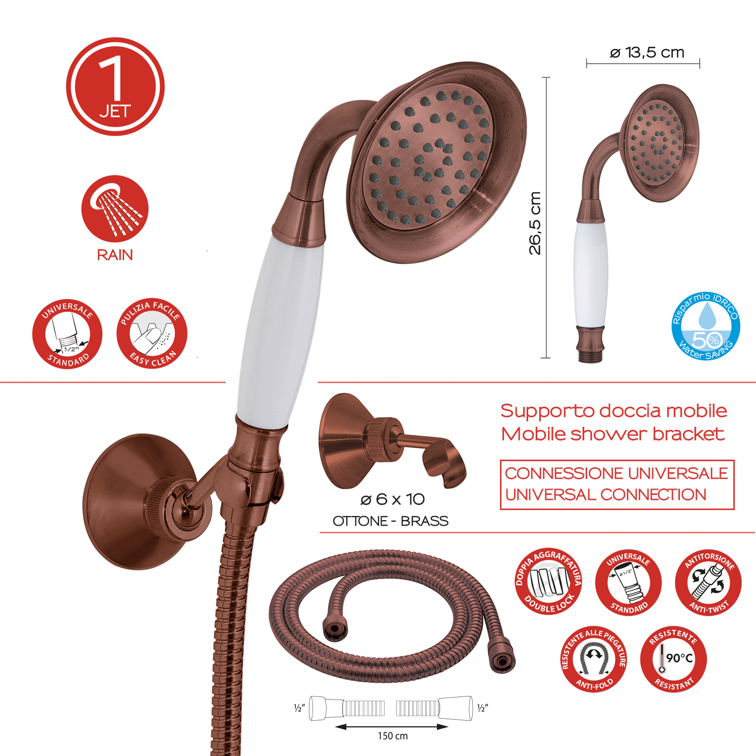 gedy-kit-de-douche-douchette-1-jet-cuivre image 2