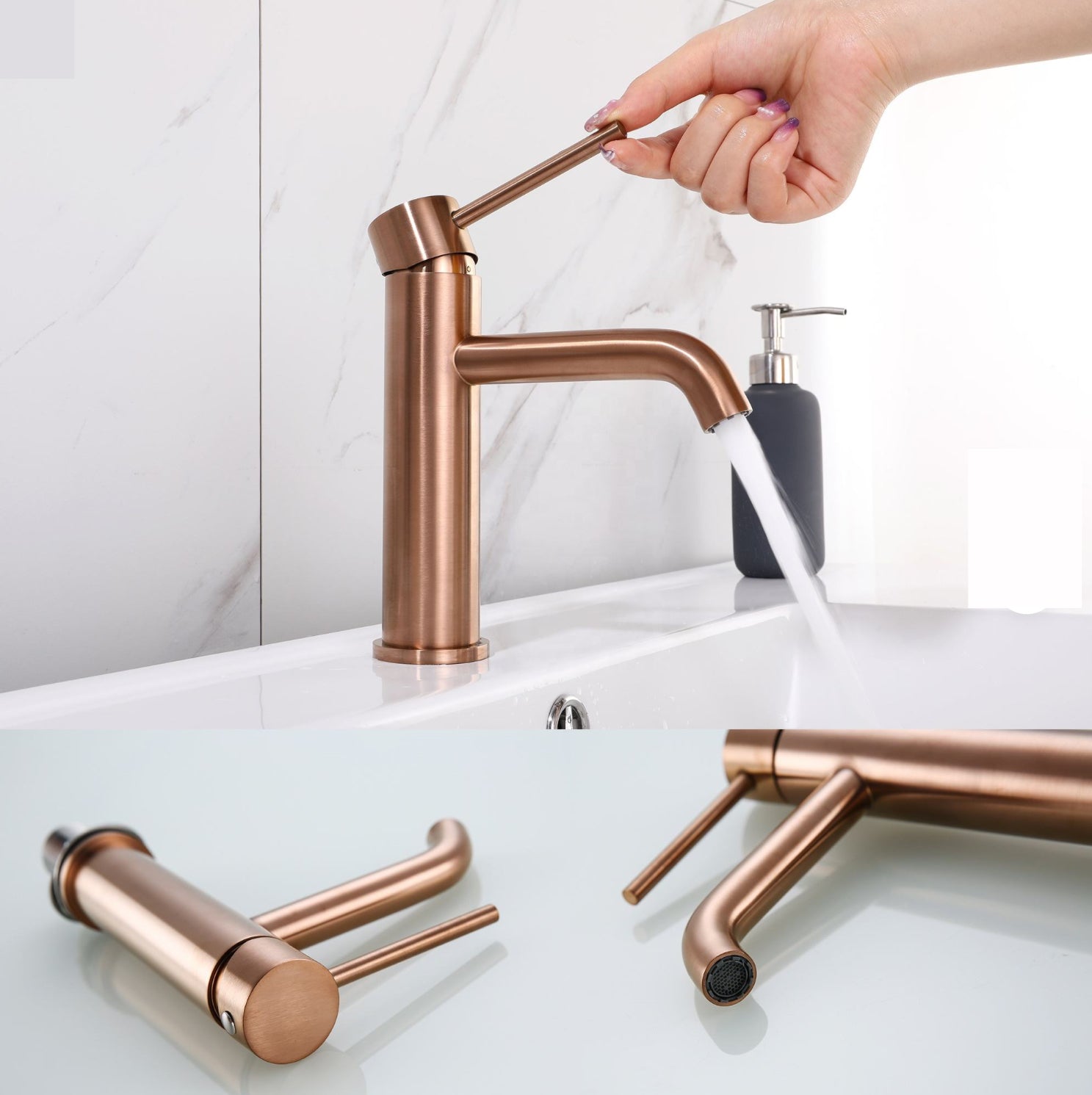 hudor-p-n-e-b205-robinet-lavabo-rose-dor-laiton image 3