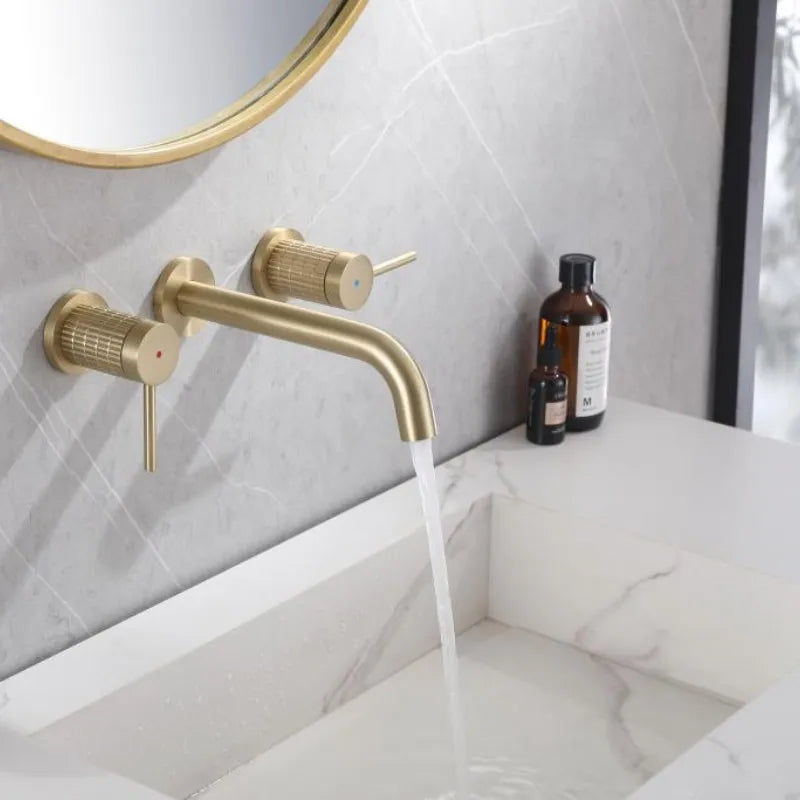 hudor-scamandre-200001-robinet-lavabo-mural-dor-bross-3-trous image 2